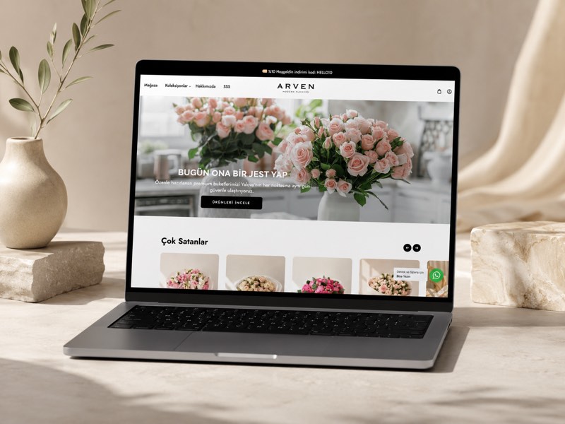 ARVEN çiçek e-ticaret sitesinin dizüstü görünümü